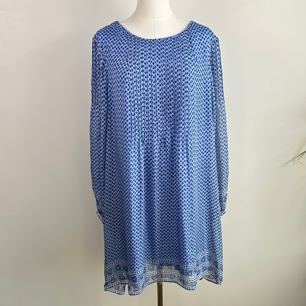 Vineyard Vines Long Sleeve Silk Blend Polka Dot Coastal Pintuck Swing‎ Dress XL